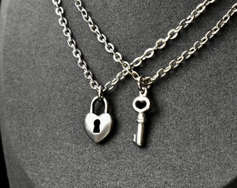 Key and Lock Couple Necklace Set of 2, Gift for Couples, His and Hers Necklace, Silver Couples Necklace, Gifts for Her Him Bestfriend Love