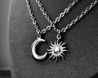 Sun and Moon Couple Necklace Set of 2 Couples Gift His and Her Necklace Silver Matching Couples Necklace Gifts for Her Him Best Friend Love