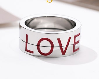 Couple Rings split word "LOVE" on two rings(stainless steel with engraving) Gift for Couples, Lovers, boyfriend, girlfriend, couple ring set