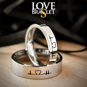Paarringe Herz-Kardiogramm, personalisiertes Geschenk für Sie und Ihn, Passender benutzerdefinierter Ringsatz, Versprechensringe sind lichtbeständig und wasserdicht!