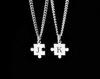 Personalized Engraved Initials Couple Necklace Puzzle, Matching Necklace for Him Her, Custom Necklace, Couple Gifts, His and Hers Jewelry