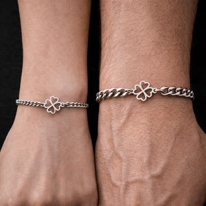 Matching Bracelet Four Leaf Clover charm & Heart Magnet for Couples, His and Hers Irish Shamrock Jewelry, St. Patrick’s Day Gift for Her Him