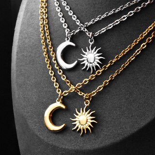 Set Di Collane Innamorati Luna E Sole In Acciaio Inox Con Incisione I Love You – Regalo Di Coppia
