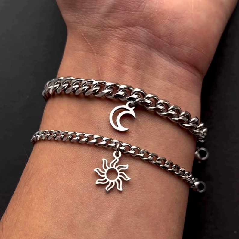 Set of 2 Couples Bracelets with Sun and Moon for lovers stainless steel, His and Hers Bracelets, Husband Wife Bracelets, Couples Gift Love zdjęcie 4