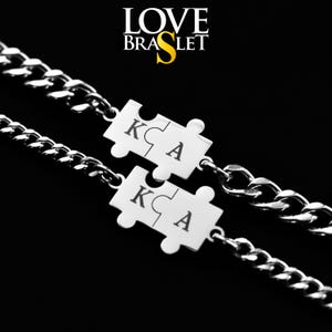 Pulseras personalizadas: iniciales de rompecabezas, pulsera personalizada a juego, letra grabada, regalo para parejas, joyería para él y para ella