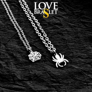 Spider Web Couple Necklace, Matching Pendant Spider&#39;s Web, Gift for Couples, Her, Him, His & Hers Necklace, Gift Halloween Handmade Jewelry