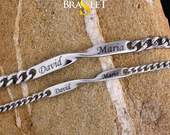 Personalized Name Couple Bracelets Set, Custom Matching Bracelet Engraved Initals Date, Relationship Gifts for Couples, Husband, Anniversary
