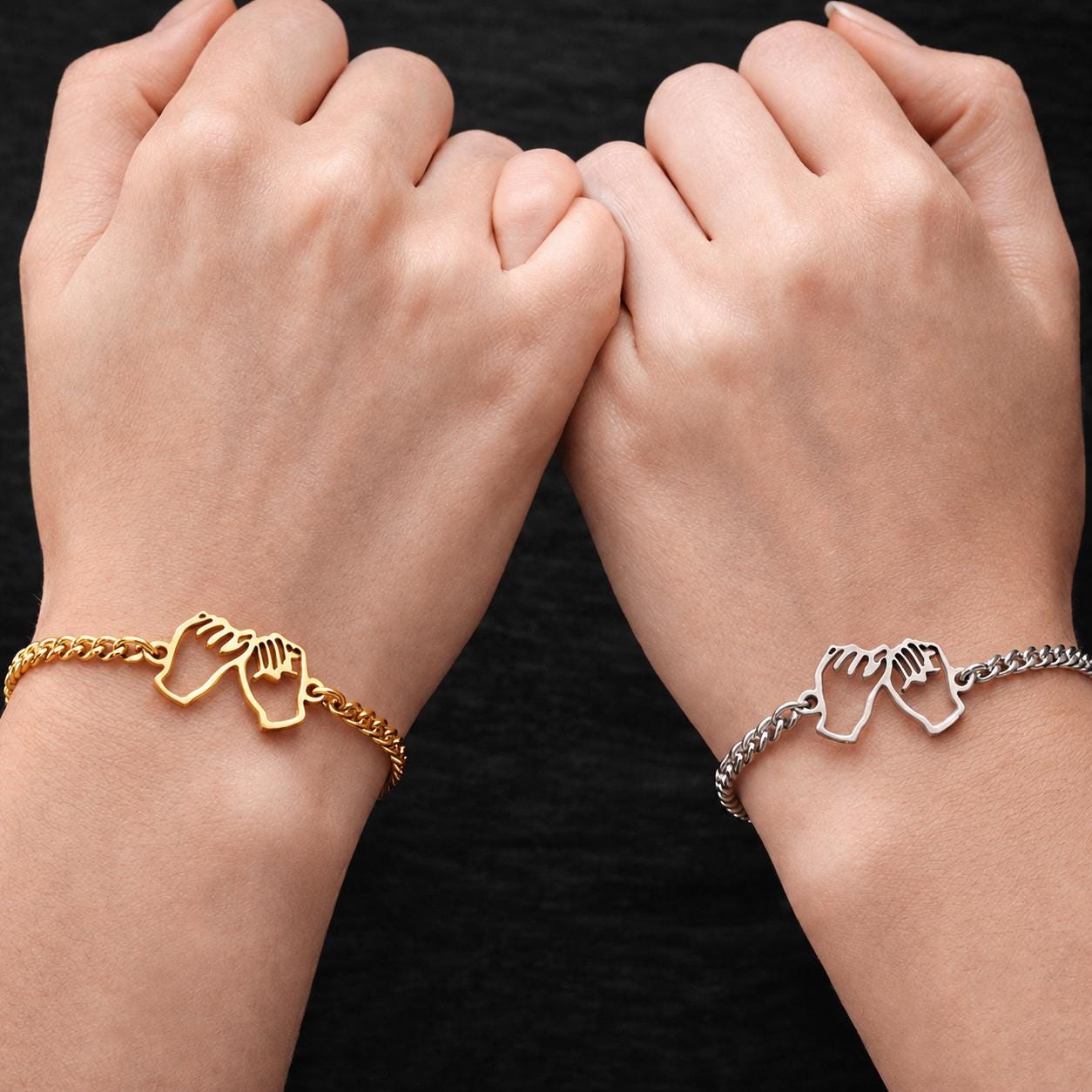Pinky Promise Friendship Bracelets with Magnetic Heart & Initial, Silver and Gold Matching Couples Jewelry Set, Promise Gift for Best Friend