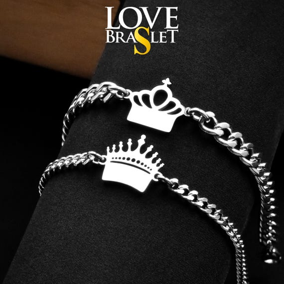 Couple Bracelets King Queen, Magnetic Heart Matching Bracelets