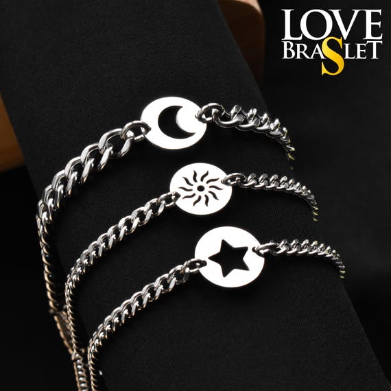 Couple Bracelets Moon, Sun, Star and Magnetic Heart Matching
