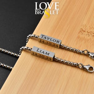 Custom Couples Bracelet Name, Initial, Set of 2 Engraved Matching Bracelets, His & Hers Jewelry, Personalized Gift for Men Boyfriend Husband