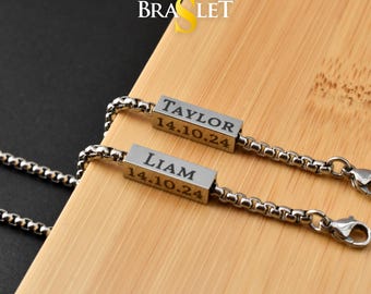 Custom Couples Bracelet Name, Initial, Set of 2 Engraved Matching Bracelets, His & Hers Jewelry, Personalized Gift for Men Boyfriend Husband