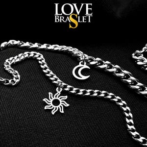 Set van 2 armbanden voor stellen met zon- en maanbedels (roestvrij staal), armbanden voor hem en haar, armbanden man vrouw, cadeau voor stellen, liefde