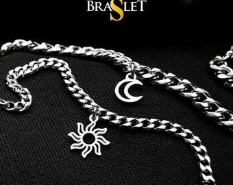 Set of 2 Couples Bracelets with Sun and Moon charms (stainless steel), His and Hers Bracelets, Husband Wife Bracelets, Couples Gift Love