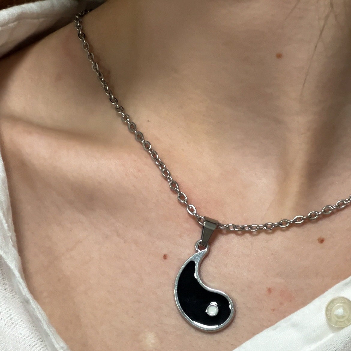 Collana Puzzle Sole E Luna Per Coppie - Gioielli Yin Yang In Acciaio Inox, Catena 50 Cm, Regalo BFF - 2