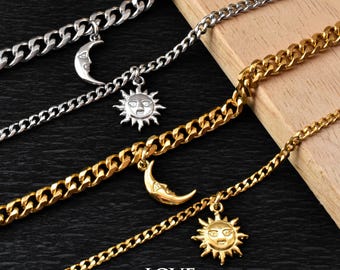 Charms Sun & Moon Couples Bracelet, Silver and Gold Matching Bracelets set, His - Hers Jewelry, Gifts for Her Him, Friendіship, Anniversary
