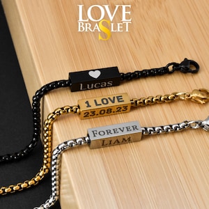 Personalized Bracelet Name, Initial, Set of 2 Couples Engraved Matching Bracelets, His & Hers Jewelry, Custom Gift for Men Boyfriend Husband