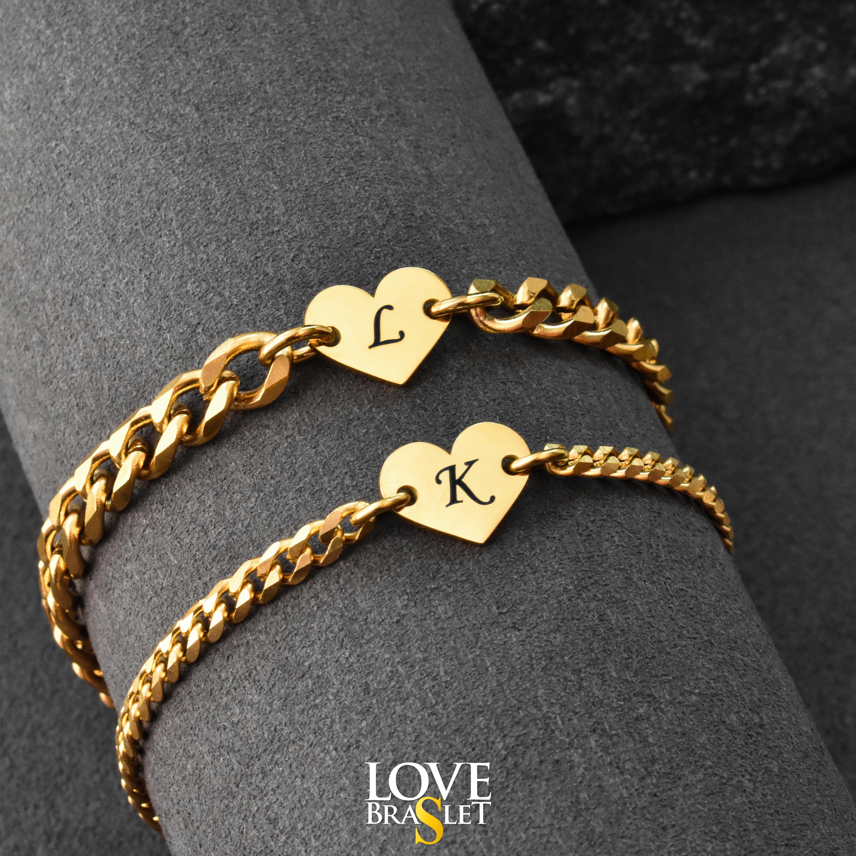 Pulsera personalizada para parejas con inicial y dije de corazón ...