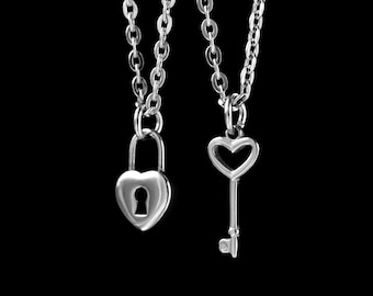 Conjunto de 2 colares de casal com chave e cadeado, presente para casais, colar para ele e para ela, colar de prata combinando, presente para ela/ele, amor para melhor amigo