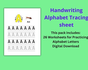 May include: A black and white worksheet with the letter A in yellow. The worksheet has dotted lines for tracing the letter A. The worksheet also includes the word "Ant" and a picture of an ant.