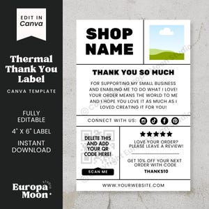 Customisable Thermal Thank You Label Canva Template 4&quot;x6&quot; for Small Business Packaging