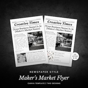Craft Fair Flyer Canva Template - Editable Newspaper Style Flyer for Maker’s Markets, Handmade Markets, Fairs and Pop-Up Events