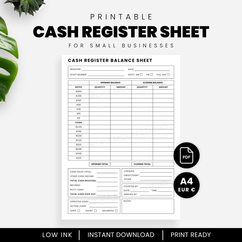 Cash Sheet for Closing a Till - Etsy