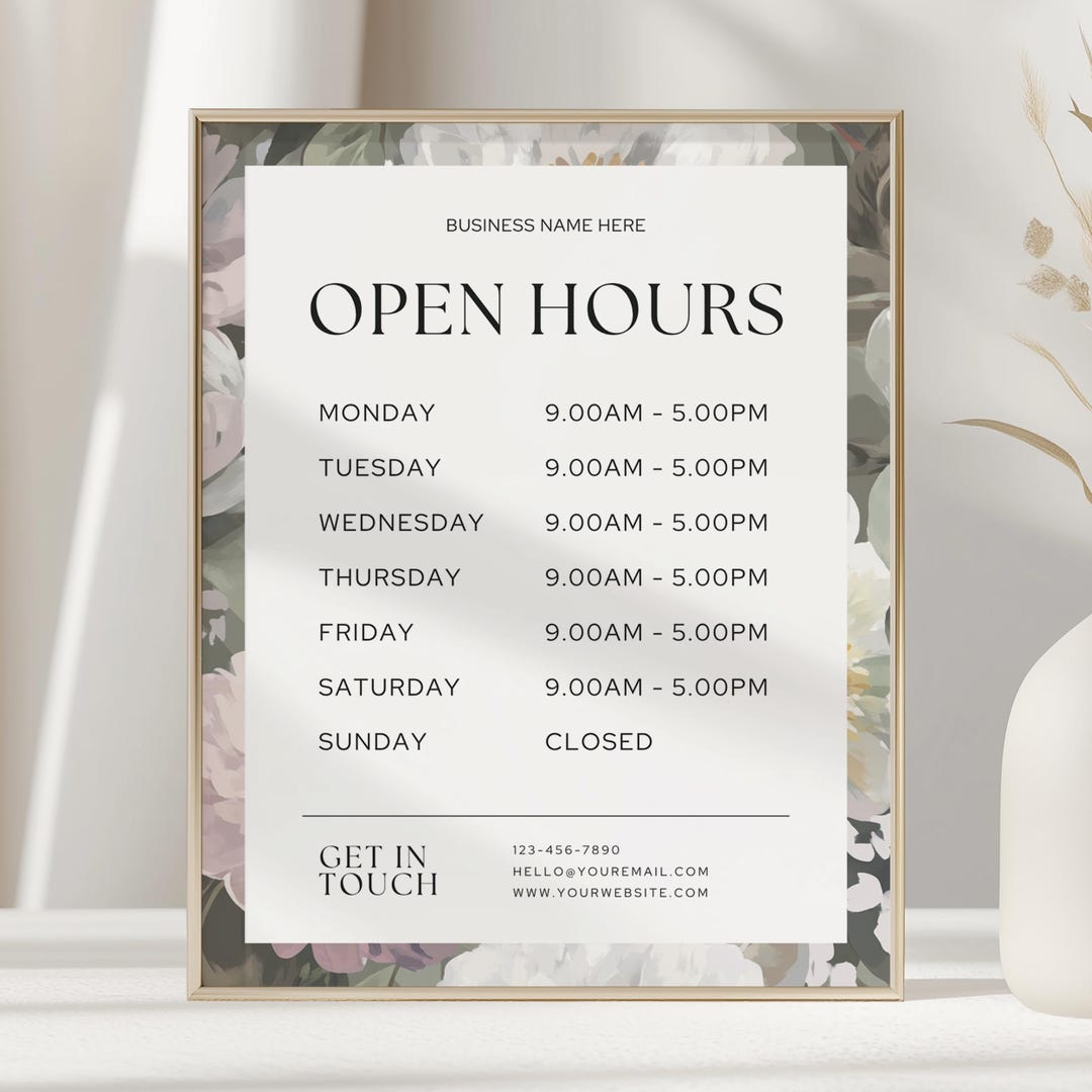 Open Hours Examples Open Hours Sign Canva Template - Editable Store Hours Sign for Shops ...