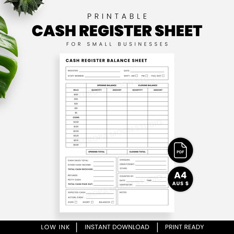 Cash Sheet for Closing a Till - Etsy