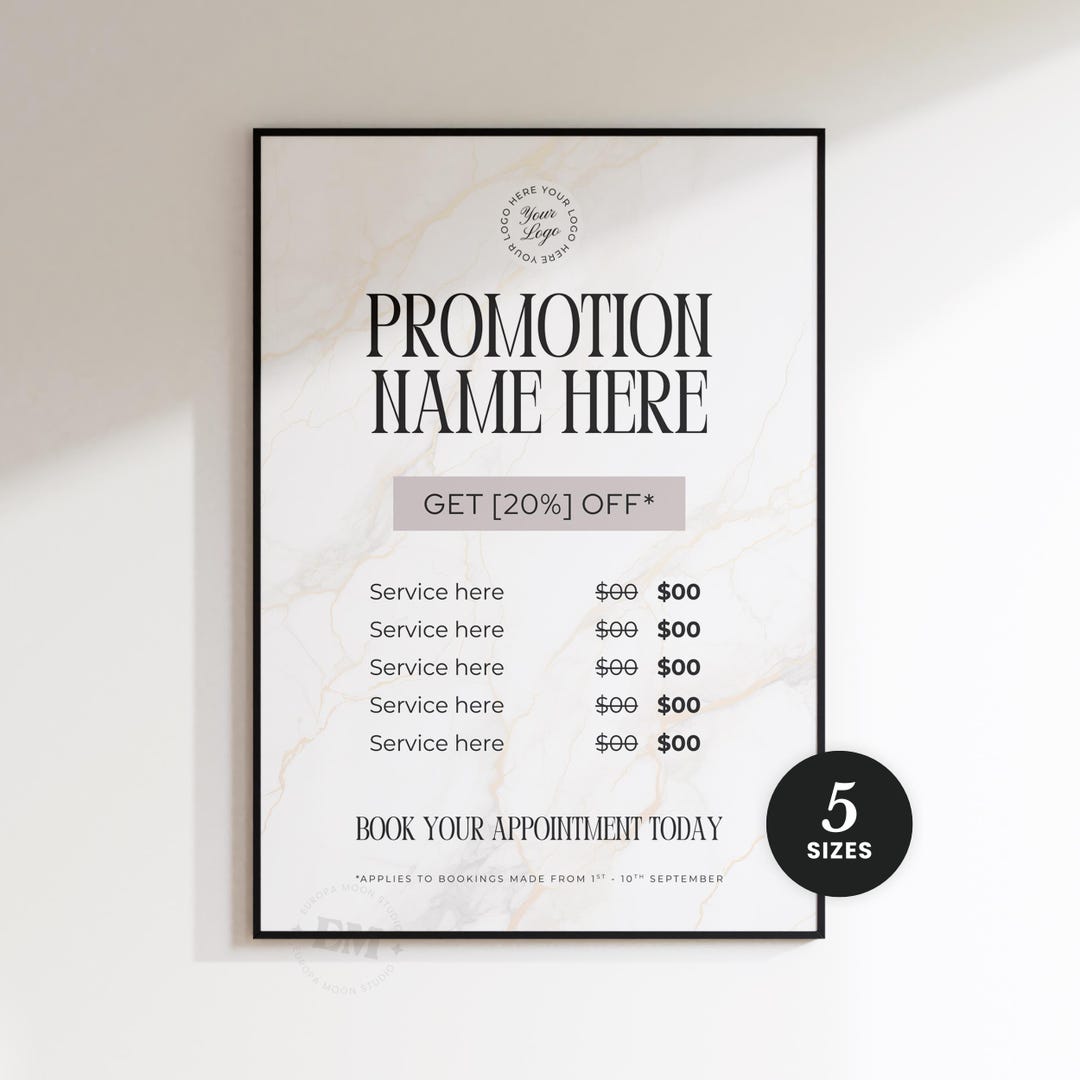 Promotion List Visual Promotion Price List Template - Canva Editable Sale Sign for Salons ...