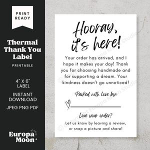 Order Thank You Label Thermal 4x6 PNG - Hurray It&#39;s Here | Small Business Stickers Instant Download JPEG PDF Printable
