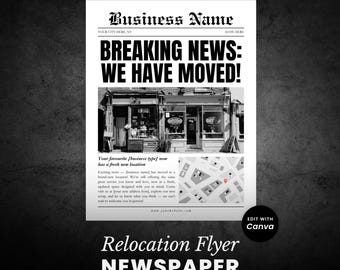 Neuer Geschäftsflyer im Zeitungsstil – Canva-Vorlage für aktuelle Nachrichten – US Letter- und A4-Formate enthalten