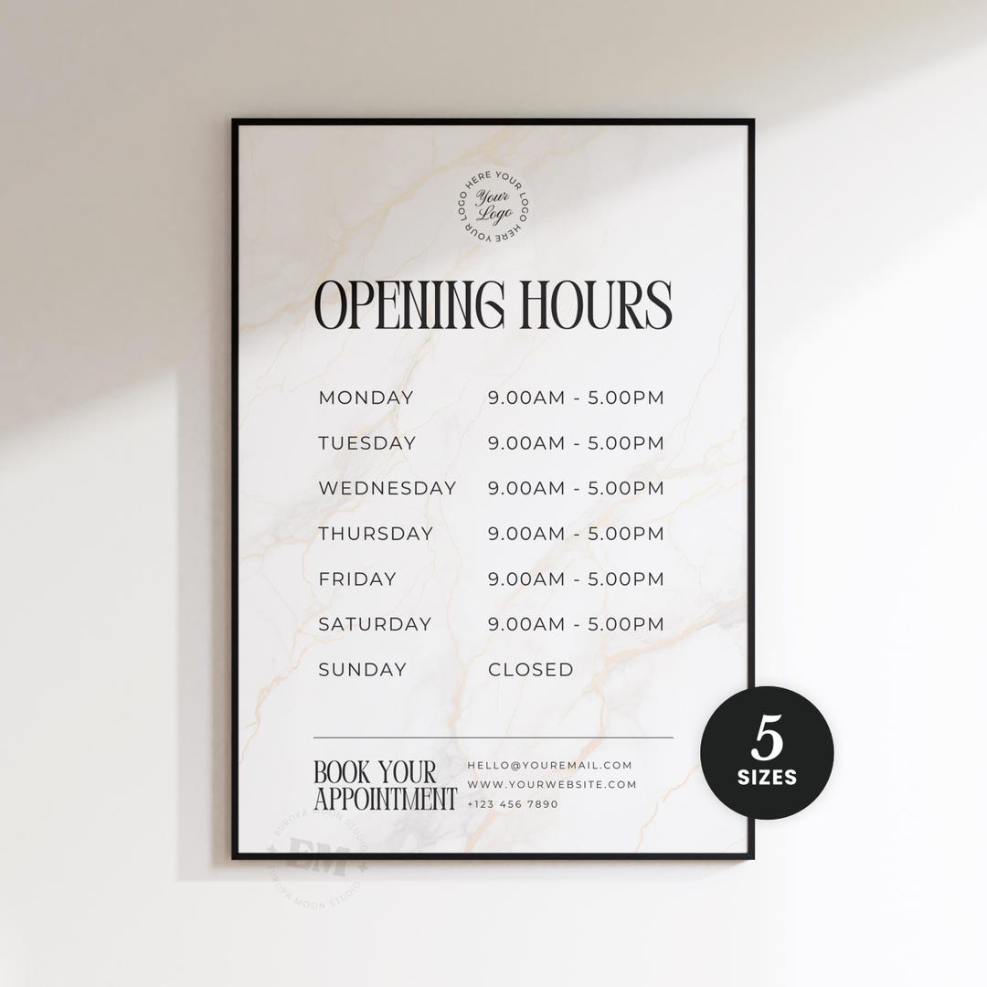 Salon Operating Hours Example Open Sign Canva Template - Editable Business Opening Hours for Salons ...