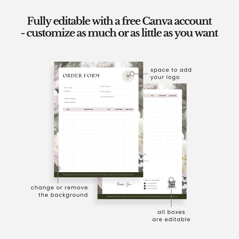 Order Form - Editable Canva Template for Florists, Bakeries, Freelance ...