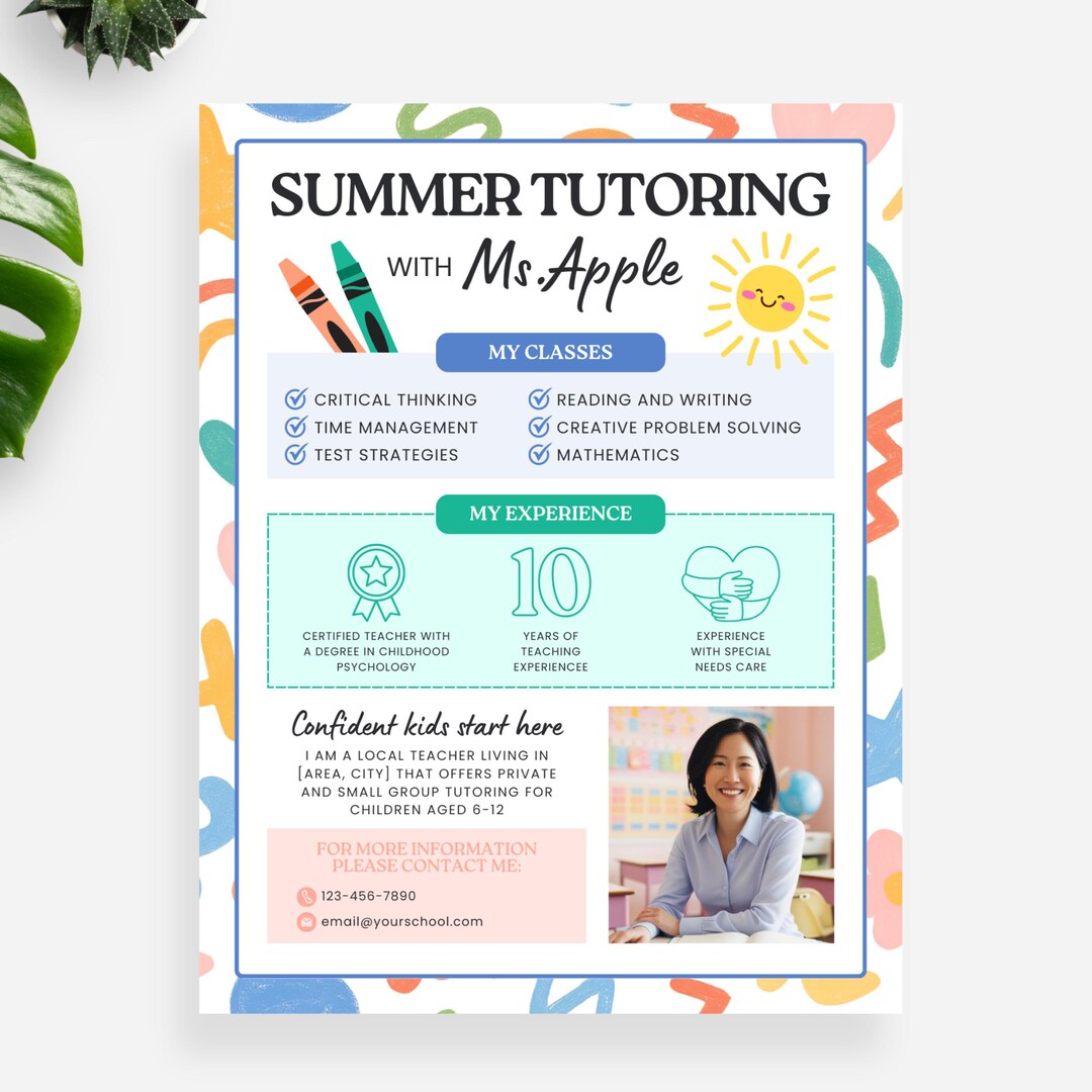 Summer Tutoring Flyer Template - Editable Canva Template for Teachers ...