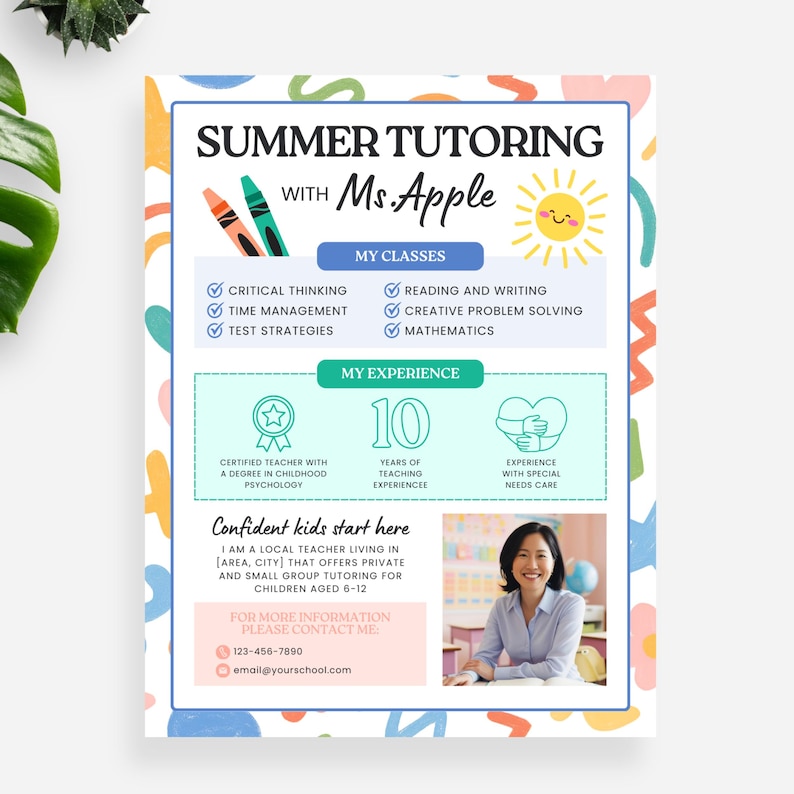 Summer Tutoring Flyer Template - Editable Canva Template for Teachers ...