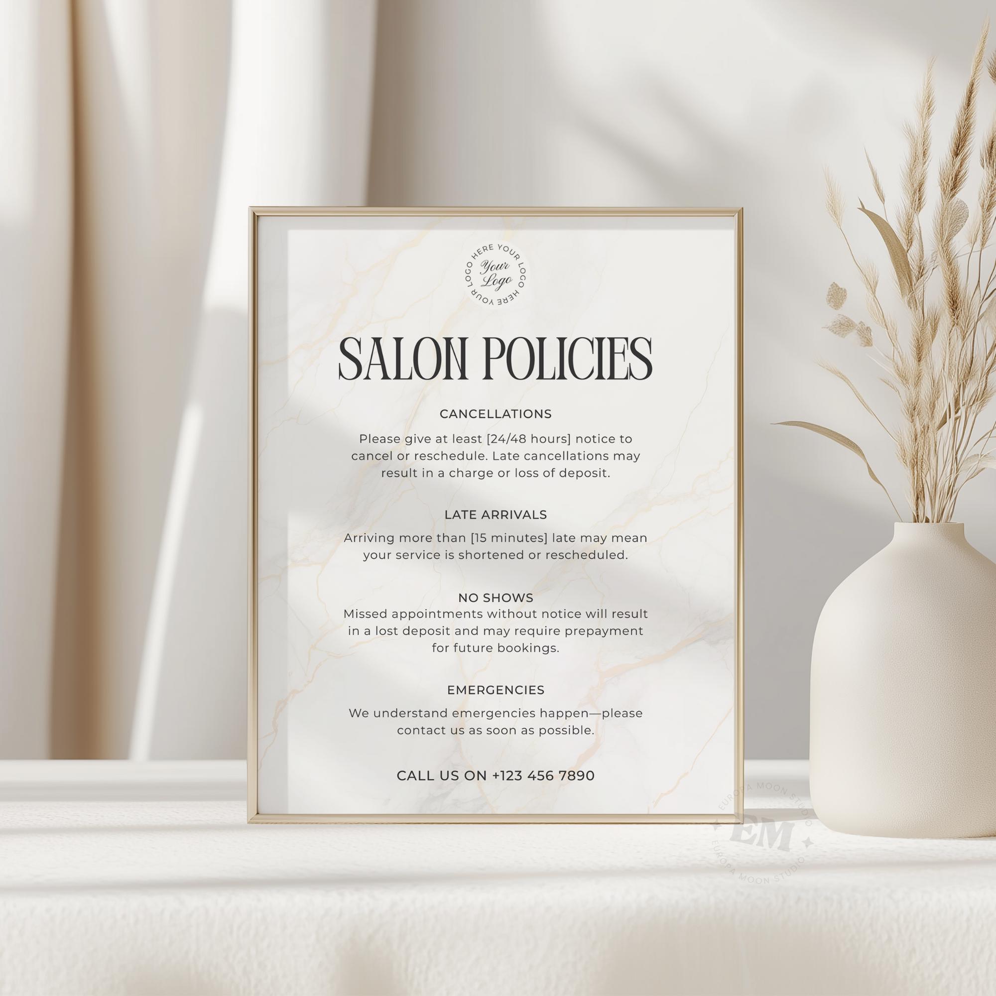 Salon Policies Sign Canva Template - Five Sizes - Luxe Cancellation ...
