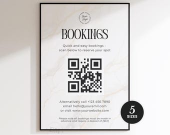 Bookings QR Code Sign - Editable Canva Template for Hair Salons, Stylists, Beauty Salons, Brow and Lash Bars, Estheticians & More - LUXE