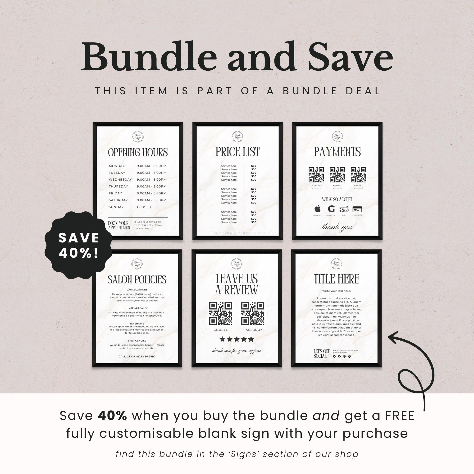Salon Policies Sign Canva Template - Five Sizes - Luxe Cancellation ...