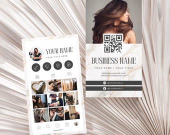 Instagram Business Card Template with QR Code - Editable Canva Template for Hair Stylist, Salon, Beauty, Lash Tech, and More - LUXE