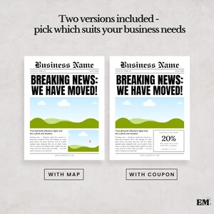 Folleto publicitario para nueva ubicación - Plantilla de Canva estilo periódico para noticias de última hora - Tamaños Carta de EE. UU. y A4 incluidos imagen 3