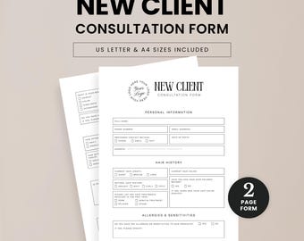 New Client Form Canva Template - Editable Intake Form for Hair Salons and Stylist Consultation - US Letter & A4 Sizes - LUXE