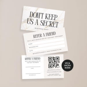 Refer A Friend Business Card Canva Template – Luxe Salon Referral Card for Hair Stylists, Beauty, Lashes, Estheticians and More