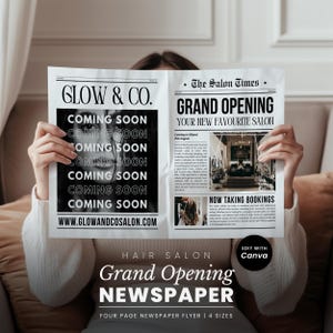 Volantino per l'inaugurazione del salone - Modello Canva in stile giornale con quattro pagine - Formati inclusi: US Letter, US Half Letter, A4, A5