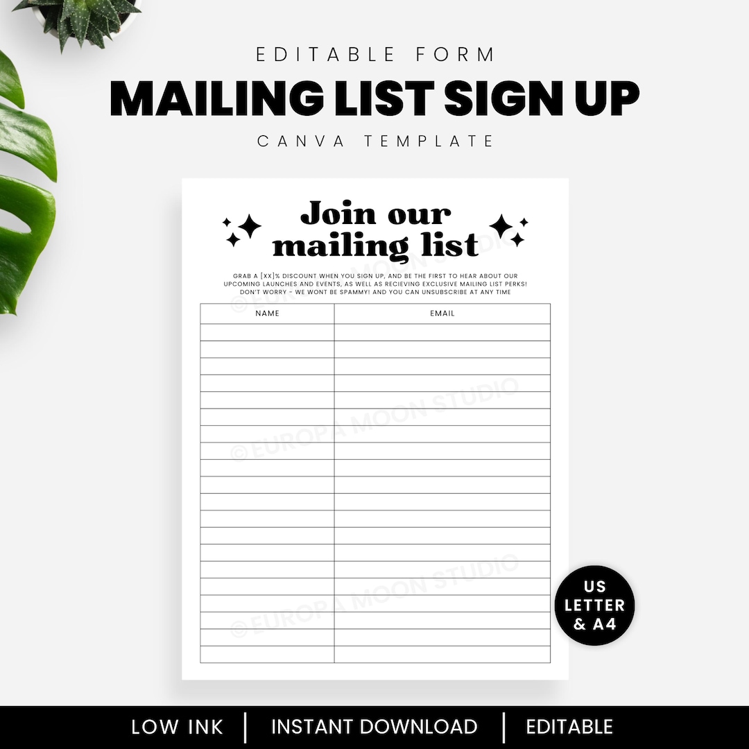 Email List Canva Template | Editable Mailing List Sign up Form for ...