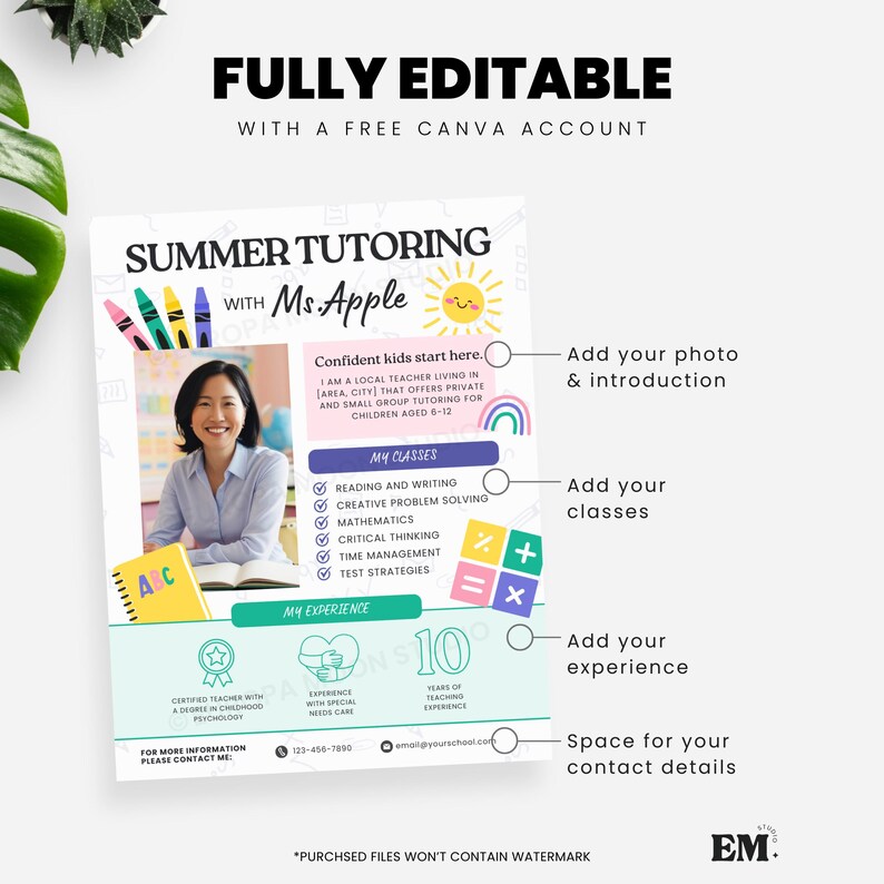 Summer Tutoring Flyer Template - Editable Canva Template for Teachers ...
