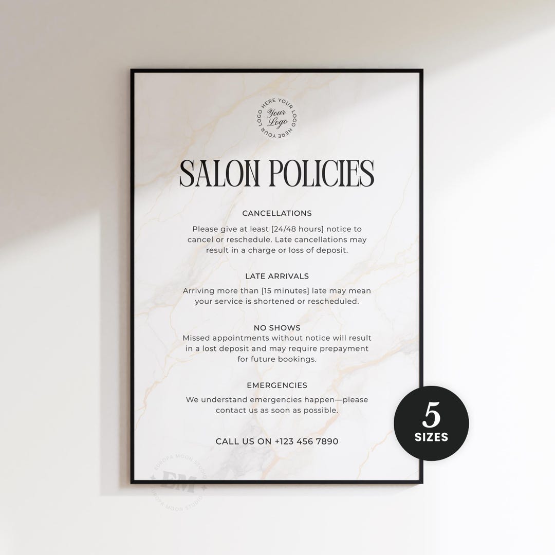 Salon Policies Sign Canva Template - Five Sizes - Luxe Cancellation ...