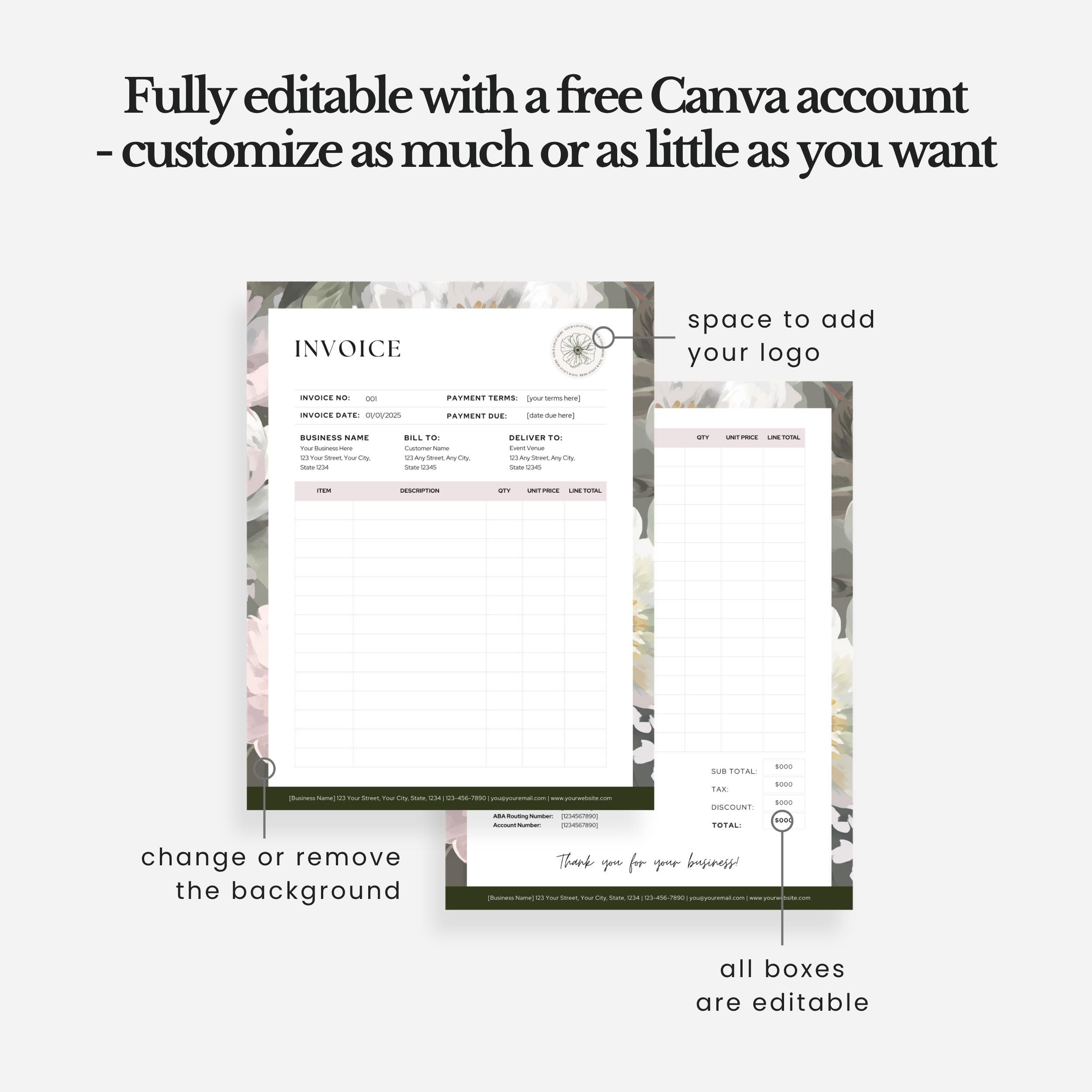 Invoice Template - Canva Editable Invoice for Small Businesses - US ...