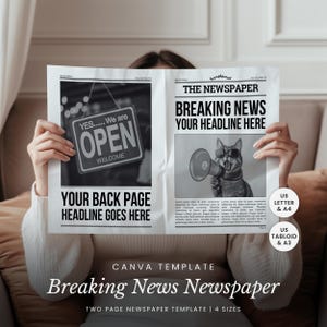 Plantilla de Canva de noticias de última hora: periódico editable para anuncios empresariales, sesiones de fotos, proyectos escolares, volantes o carteles - NOTICIAS