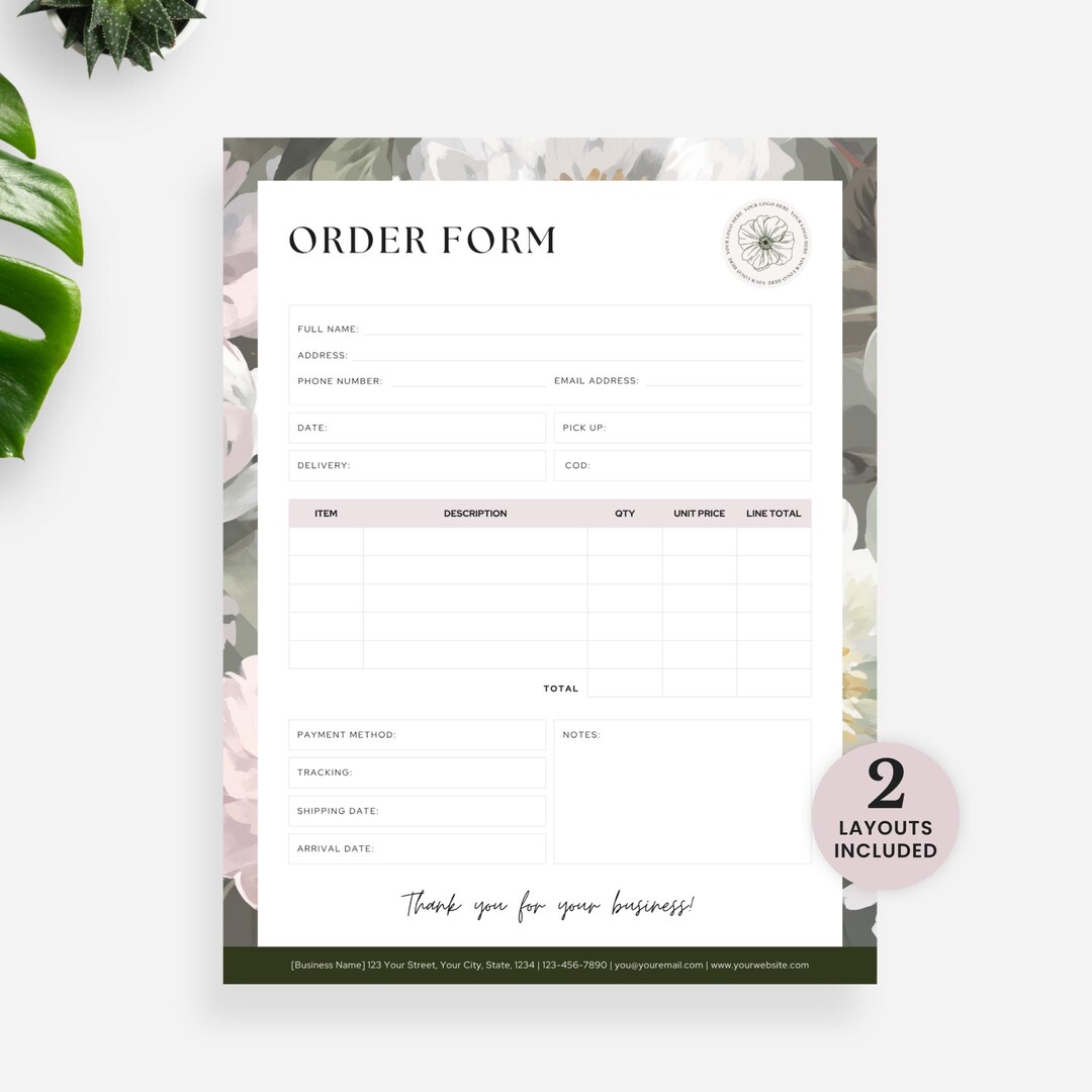 Order Form Canva Template - Editable Order Form for Florists, Bakeries ...